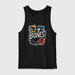 Майка мужская хлопок Bones в стиле наклеек, цвет: черный