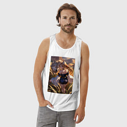 Майка мужская хлопок Девушка-волчица посреди поля пшеницы, цвет: белый — фото 2