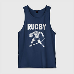 Майка мужская хлопок Регби мощный прыжок с мячом, цвет: тёмно-синий