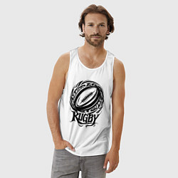 Майка мужская хлопок Регби орнамент, цвет: белый — фото 2