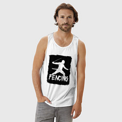 Майка мужская хлопок Фехтование в черном штрихе, цвет: белый — фото 2