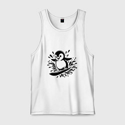 Майка мужская хлопок Пингвин на доске для сёрфинга, цвет: белый