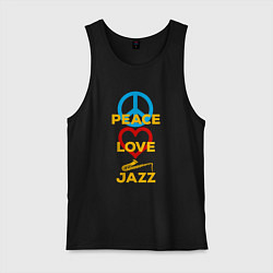 Майка мужская хлопок Peace love jazz, цвет: черный