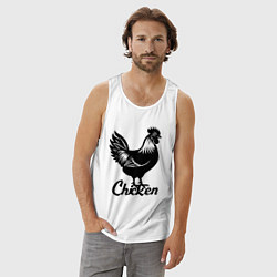Майка мужская хлопок Черная курица с надписью, цвет: белый — фото 2