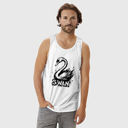 Майка мужская хлопок Лебедь черной краской, цвет: белый — фото 2