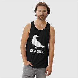 Майка мужская хлопок Морская белая чайка, цвет: черный — фото 2