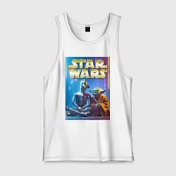 Майка мужская хлопок Bender and Yoda - ai art collab, цвет: белый