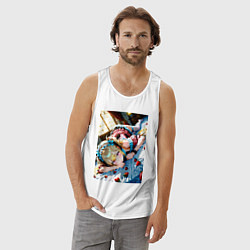 Майка мужская хлопок Девушка окруженная клубникой, цвет: белый — фото 2