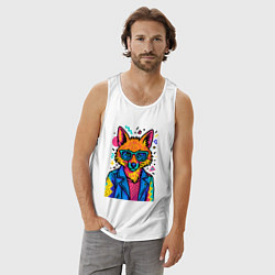 Майка мужская хлопок Лиса Pop Colors, цвет: белый — фото 2