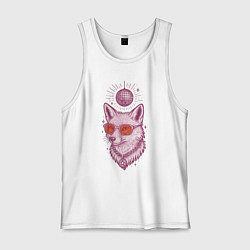 Майка мужская хлопок Лиса в очках с диско-шаром, цвет: белый