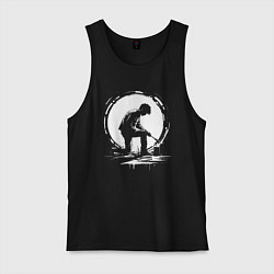 Майка мужская хлопок Такаси Мураками рисует белой краской, цвет: черный