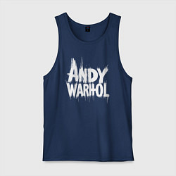 Майка мужская хлопок Энди Уорхол надпись, цвет: тёмно-синий