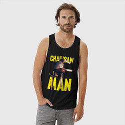 Майка мужская хлопок Человек бензопила на кресте, цвет: черный — фото 2