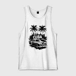 Майка мужская хлопок Ретро-Куба пальмы и автомобиль, цвет: белый
