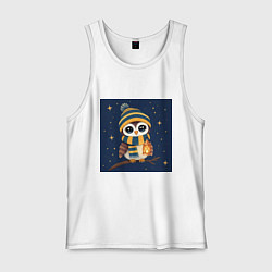 Мужская майка Сова в шапке и шарфе с фонарём