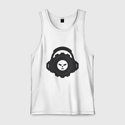 Майка мужская хлопок Логотип c лицом и шестернёй в наушниках, цвет: белый