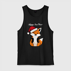 Майка мужская хлопок Лисичка талисман - счастливого нового года, цвет: черный