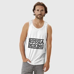 Майка мужская хлопок Russia boxing, цвет: белый — фото 2