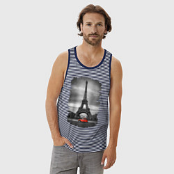 Майка мужская хлопок Эйфелева башня, цвет: синяя тельняшка — фото 2