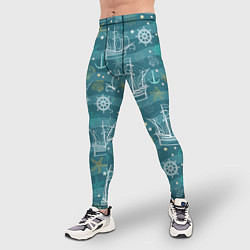 Тайтсы мужские Парусники в море - паттерн, цвет: 3D-принт — фото 2