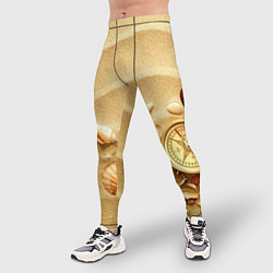 Тайтсы мужские Композиция из ракушек и компаса на песке, цвет: 3D-принт — фото 2