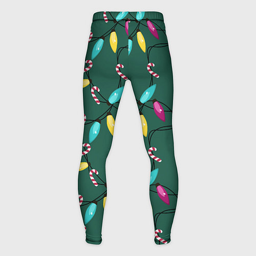 Мужские тайтсы Новогодняя гирлянда зеленая / 3D-принт – фото 2