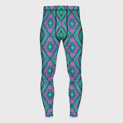 Тайтсы мужские Зелено-фиолетовые ромбы: орнамент, цвет: 3D-принт