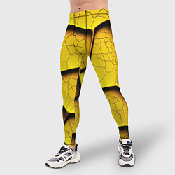 Тайтсы мужские Желтые шестиугольники с трещинами - объемная текст, цвет: 3D-принт — фото 2