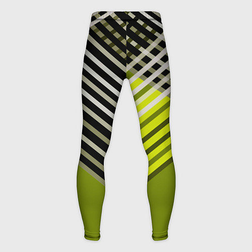 Мужские тайтсы Косые черно-белые полосы на оливковом фоне / 3D-принт – фото 2