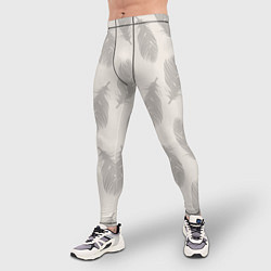 Тайтсы мужские Бежевый паттерн с перьями, цвет: 3D-принт — фото 2
