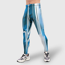 Тайтсы мужские Киберпанк полосы белый и синий, цвет: 3D-принт — фото 2