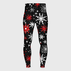 Тайтсы мужские Белые и красные снежинки на черном фоне - нейросет, цвет: 3D-принт