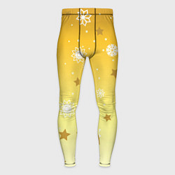 Тайтсы мужские Снежинки и звезды на желтом, цвет: 3D-принт