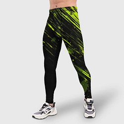 Тайтсы мужские Зеленая краска на черном фоне, цвет: 3D-принт — фото 2