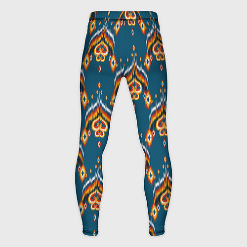 Мужские тайтсы Узбекская имитация ткани икат - синий орнамент / 3D-принт – фото 2