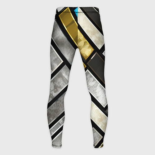 Мужские тайтсы Серые квадраты с голубой вставкой / 3D-принт – фото 2