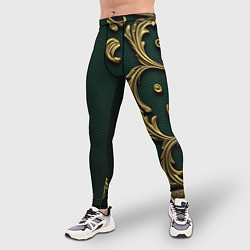 Тайтсы мужские Лепнина золотые узоры на зеленой ткани, цвет: 3D-принт — фото 2