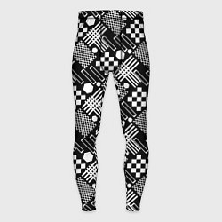 Тайтсы мужские Черно белый узор из геометрических фигур, цвет: 3D-принт