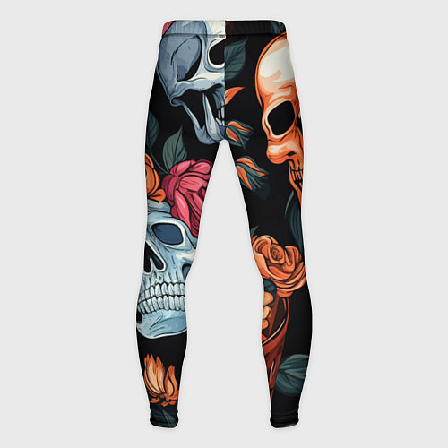 Мужские тайтсы Кусты черепов с розами и пионами / 3D-принт – фото 2