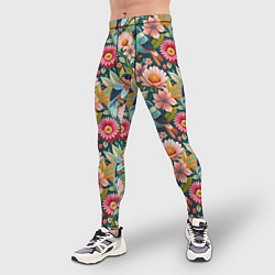 Тайтсы мужские Тропические птицы в цветах, цвет: 3D-принт — фото 2
