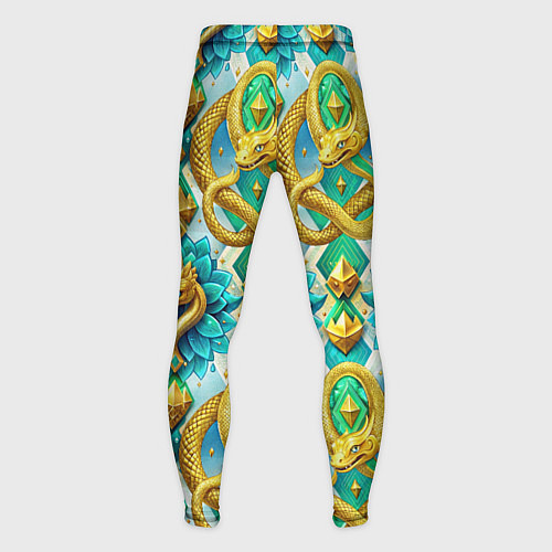 Мужские тайтсы Золотистые змеи и цветы / 3D-принт – фото 2