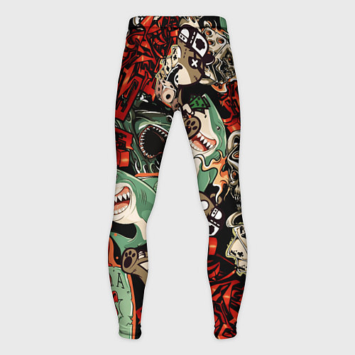 Мужские тайтсы Граффити плюшевого медведя среди акул азарта / 3D-принт – фото 2