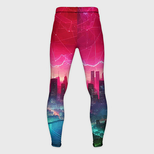 Мужские тайтсы Неоновая гроза в мегаполисе - удар молнии / 3D-принт – фото 2