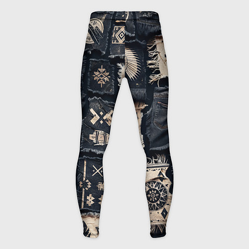 Мужские тайтсы Знаки Апачи на пэчворк дениме / 3D-принт – фото 2