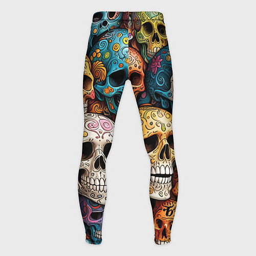 Мужские тайтсы Разноцветные черепа, паттерн / 3D-принт – фото 2
