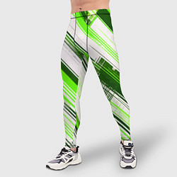 Тайтсы мужские Зелёные диагональные полосы на белом фоне, цвет: 3D-принт — фото 2