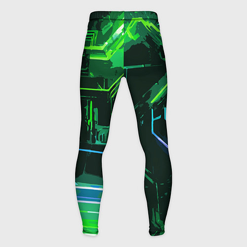 Мужские тайтсы Зелёно-голубые полосы на чёрном фоне / 3D-принт – фото 2
