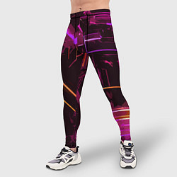 Тайтсы мужские Жёлто-розовые полосы на чёрном фоне, цвет: 3D-принт — фото 2