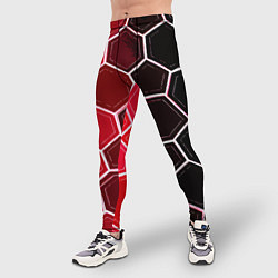 Тайтсы мужские Белые шестиугольники на чёрно-красном фоне, цвет: 3D-принт — фото 2