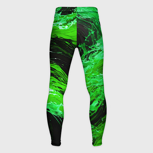 Мужские тайтсы Зелёные брызги на чёрном фоне / 3D-принт – фото 2